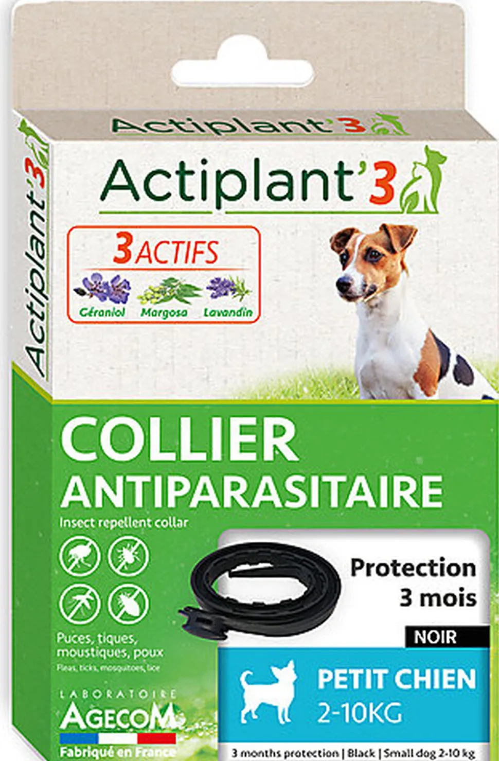 ActiPlant'3 - Collier Antiparasitaire pour Petit Chien - Noir