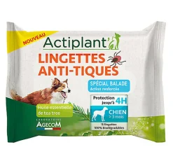 ActiPlant' - Lingettes Anti-tiques Spécial Balade pour Chien - x15