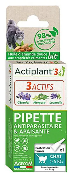 ActiPlant'3 - Pipette Antiparasitaire et Apaisante Bio pour Chat - x1