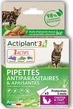 ActiPlant'3 - Pipettes Antiparasitaires et Apaisantes Bio pour Chat et Chaton - x3