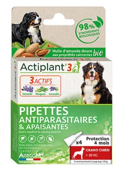 ActiPlant'3 - Pipettes Antiparasitaires et Apaisantes Bio pour Grand Chien - x3