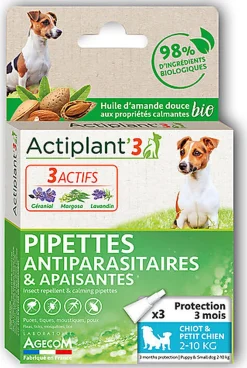 ActiPlant'3 - Pipettes Antiparasitaires et Apaisantes Bio pour Chiot et Petit Chien - x3