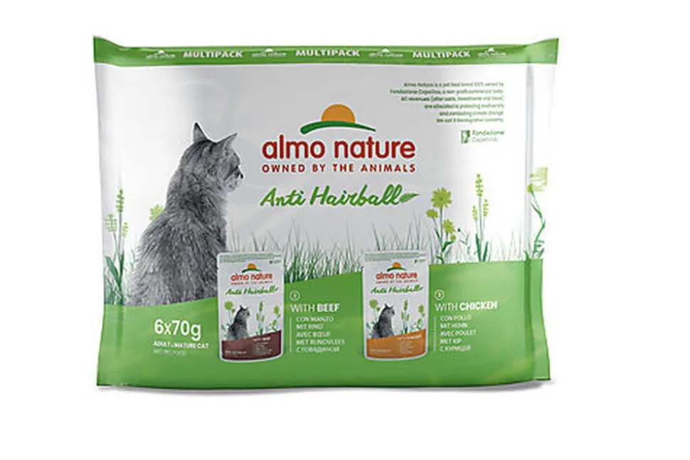 Almo Nature - Multipack Holistic Anti Hairball Boeuf et Poulet pour Chats - 6x70g