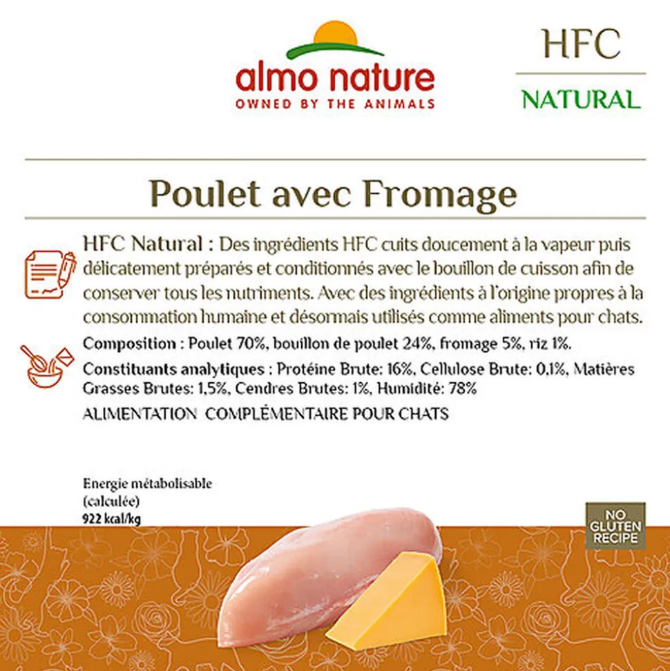 Almo Nature - Pâtée en Boîte HFC Natural Poulet avec Fromage pour Chat - 70g