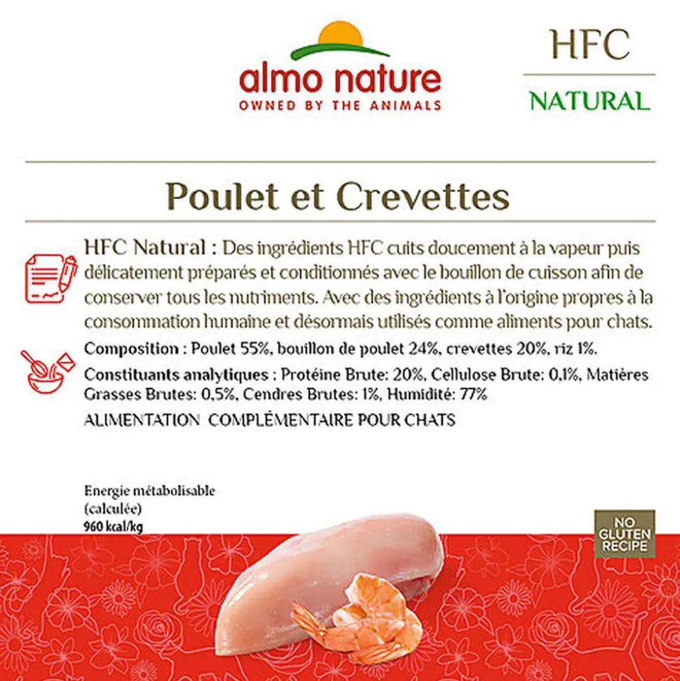 Almo Nature - Pâtée en Boîte HFC Natural Poulet et Crevettes pour Chat - 70g