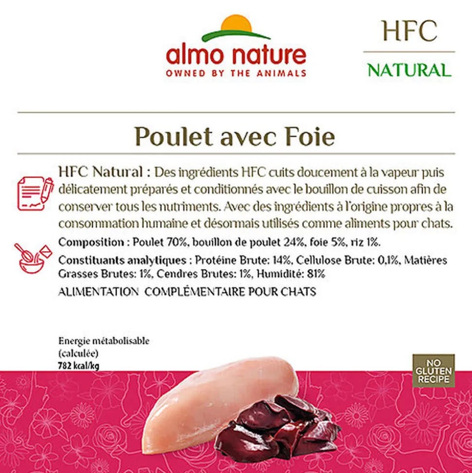 Almo Nature - Pâtée en Boîte HFC Natural Poulet avec Foie pour Chat - 70g