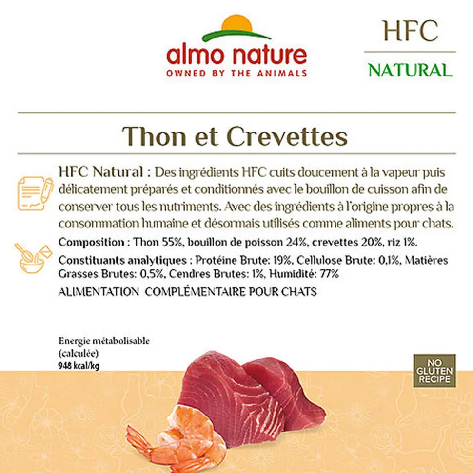 Almo Nature - Pâtée en Boîte HFC Natural Thon et Crevettes pour Chat - 70g