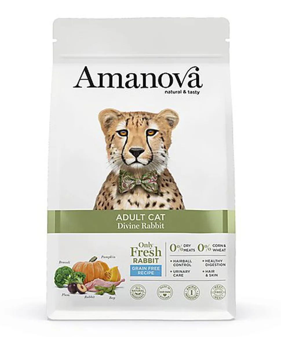 Amanova - Croquettes Adult sans Céréales au Lapin pour Chats - 6Kg