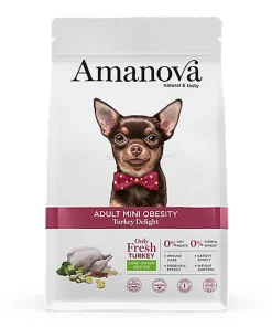 Amanova - Croquettes Adult Mini Obesity à la Dinde pour Chiens - 7Kg