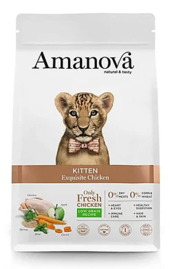 Amanova - Croquettes Kitten au Poulet pour Chatons - 4Kg