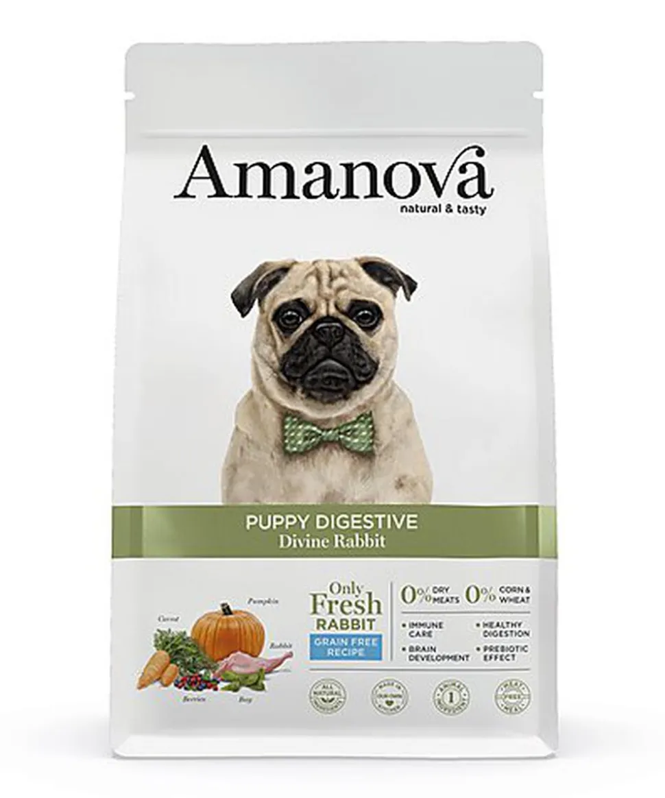 Amanova - Croquettes Puppy Digestive sans Céréales au Lapin pour Chiots - 7Kg