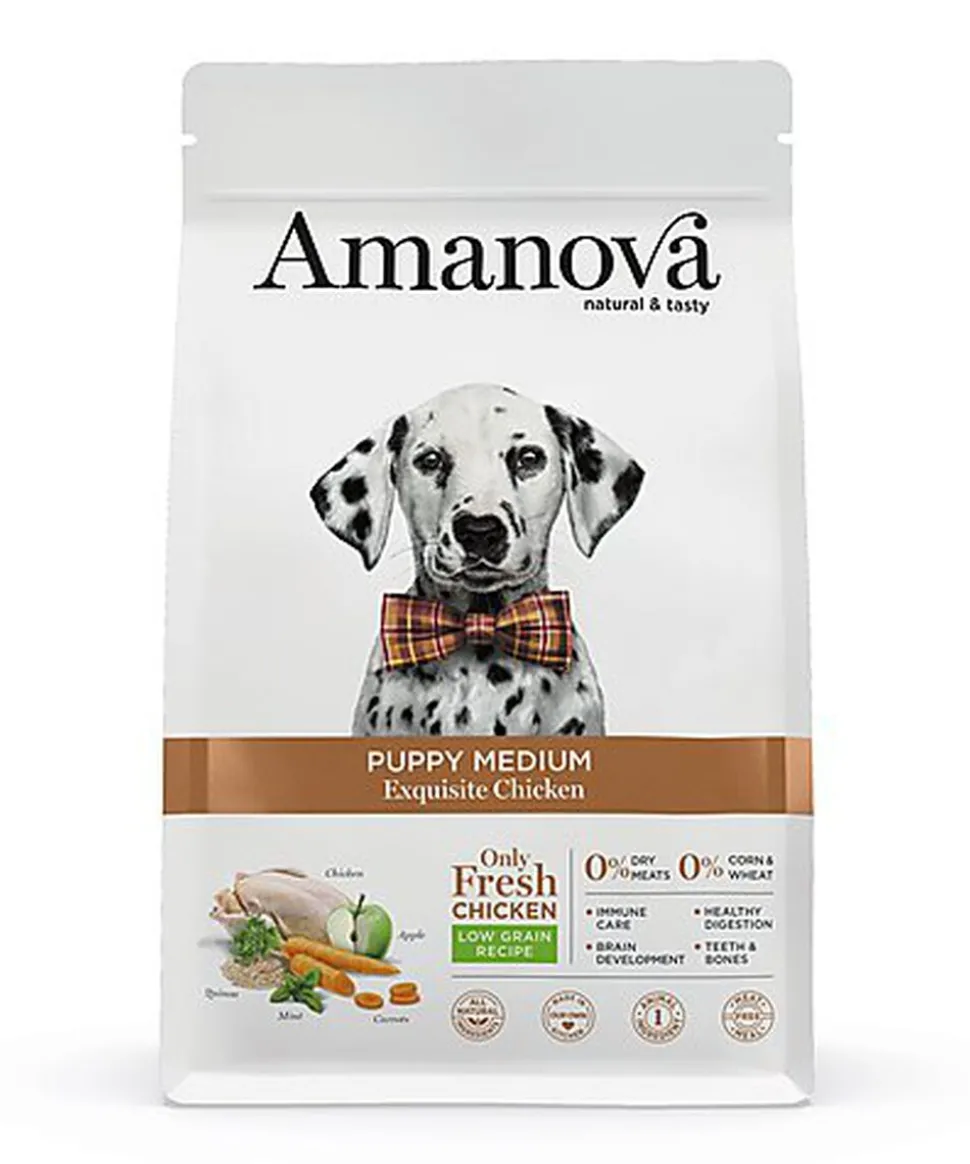 Amanova - Croquettes Puppy Medium au Poulet pour Chiots - 12Kg
