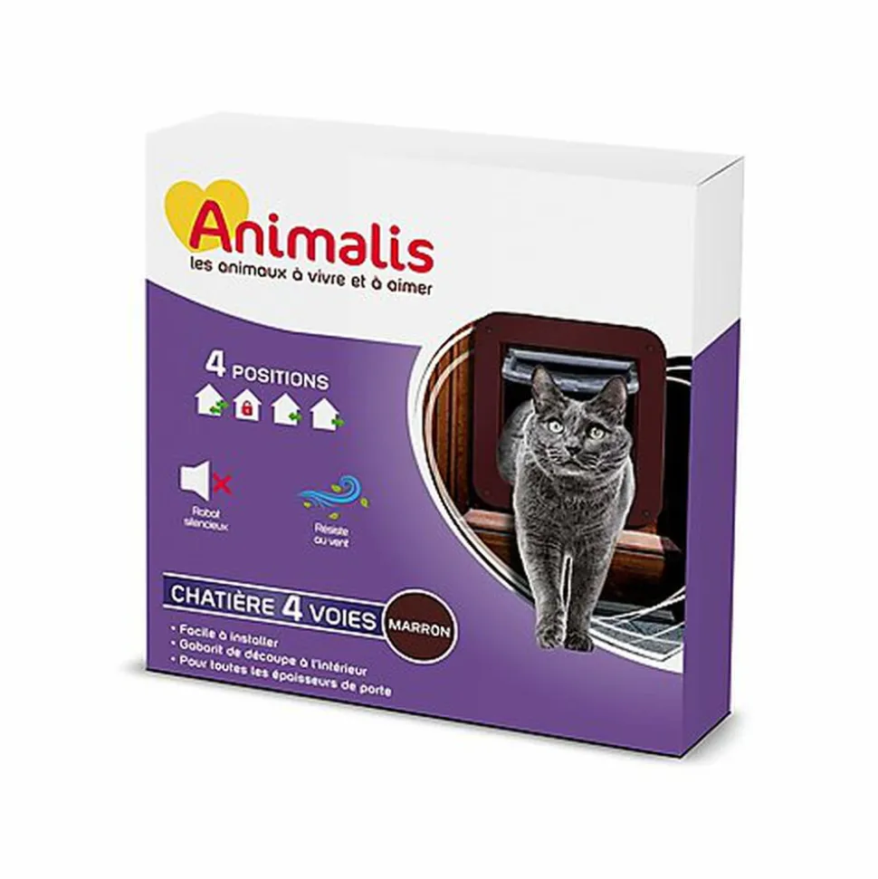 Animalis - Chatière 4 Voies pour Chat - Marron
