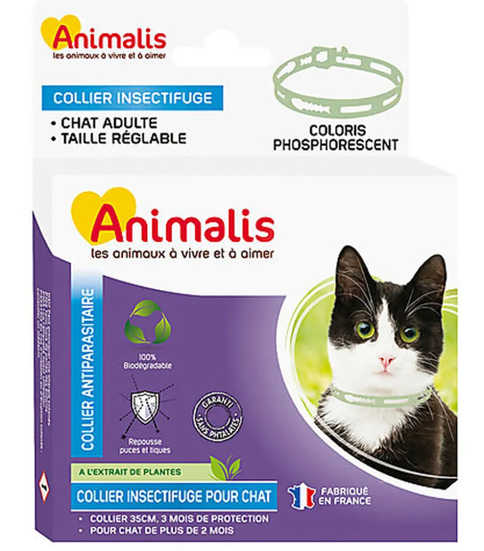Animalis - Collier Antiparasitaire Phosphorescent pour Chat - 35cm