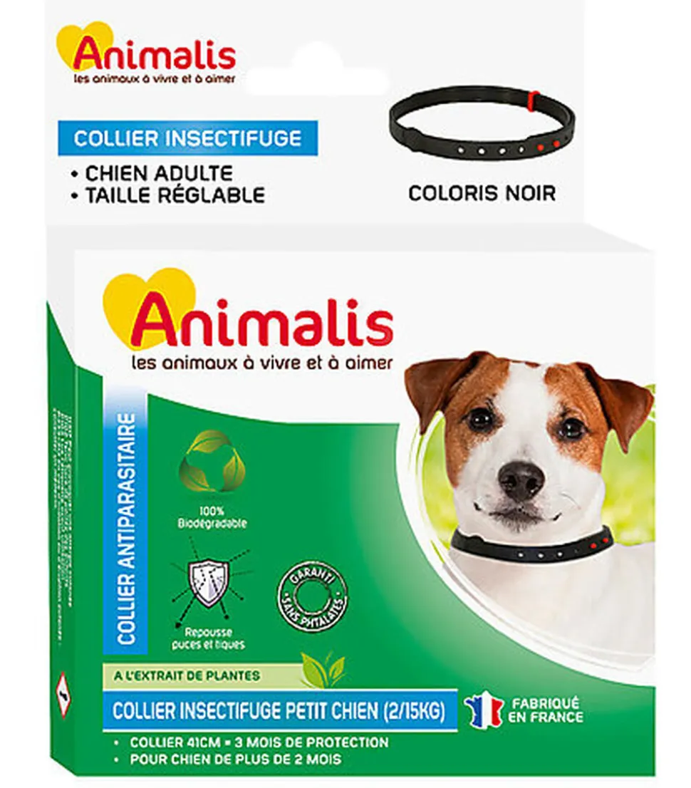 Animalis - Collier Antiparasitaire Noir pour Petit Chien - 41cm