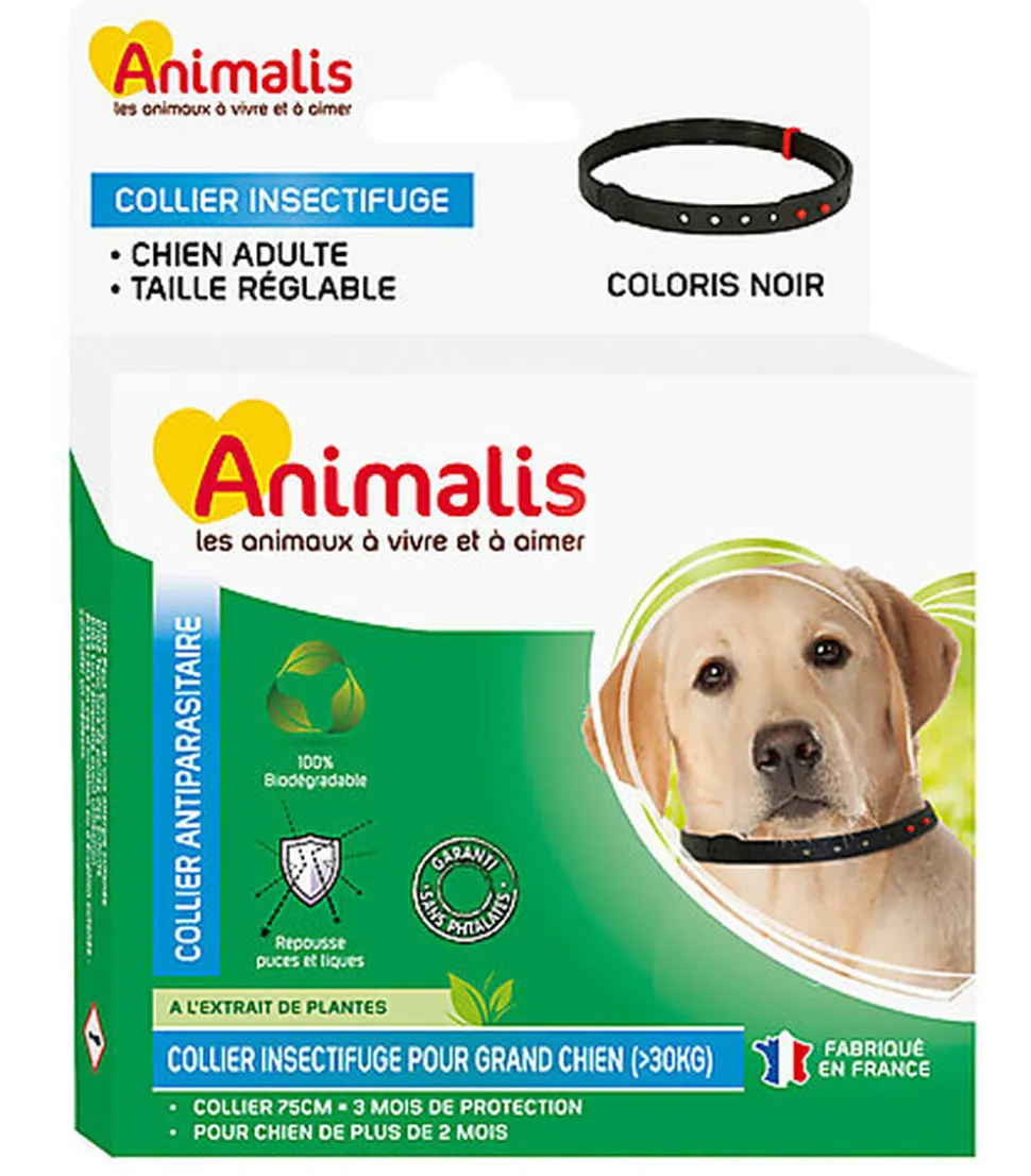 Animalis - Collier Antiparasitaire Noir pour Grand Chien - 75cm