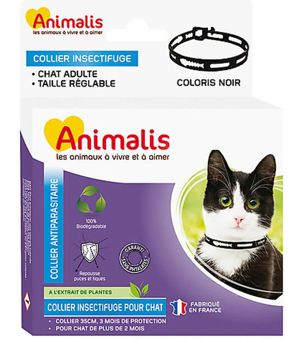 Animalis - Collier Antiparasitaire Noir pour Chat - 35cm