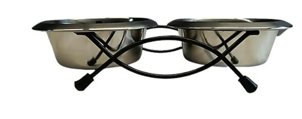 Animalis - Gamelle Double Dinner Inox avec Support pour Chiens et Chats - 400ml