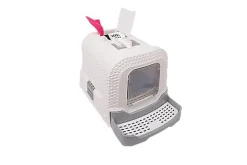 Animalis - Maison de Toilette Style Rotin pour Chat - Gris/Blanc