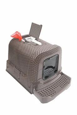 Animalis - Maison de Toilette Style Rotin pour Chat - Taupe