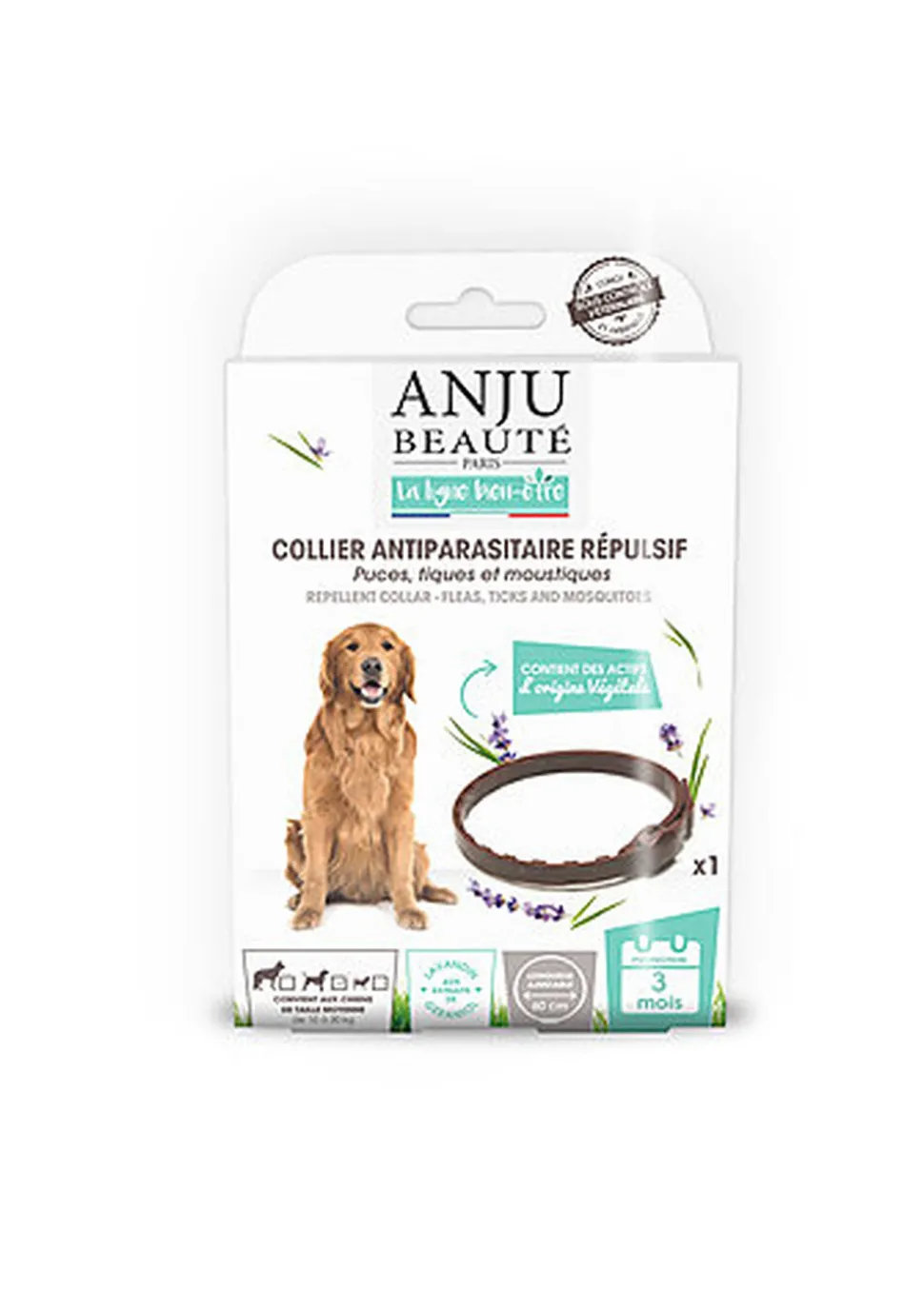 Anju Beaute - Collier Antiparasitaire Répulsif Moyen Chiens - 60cm