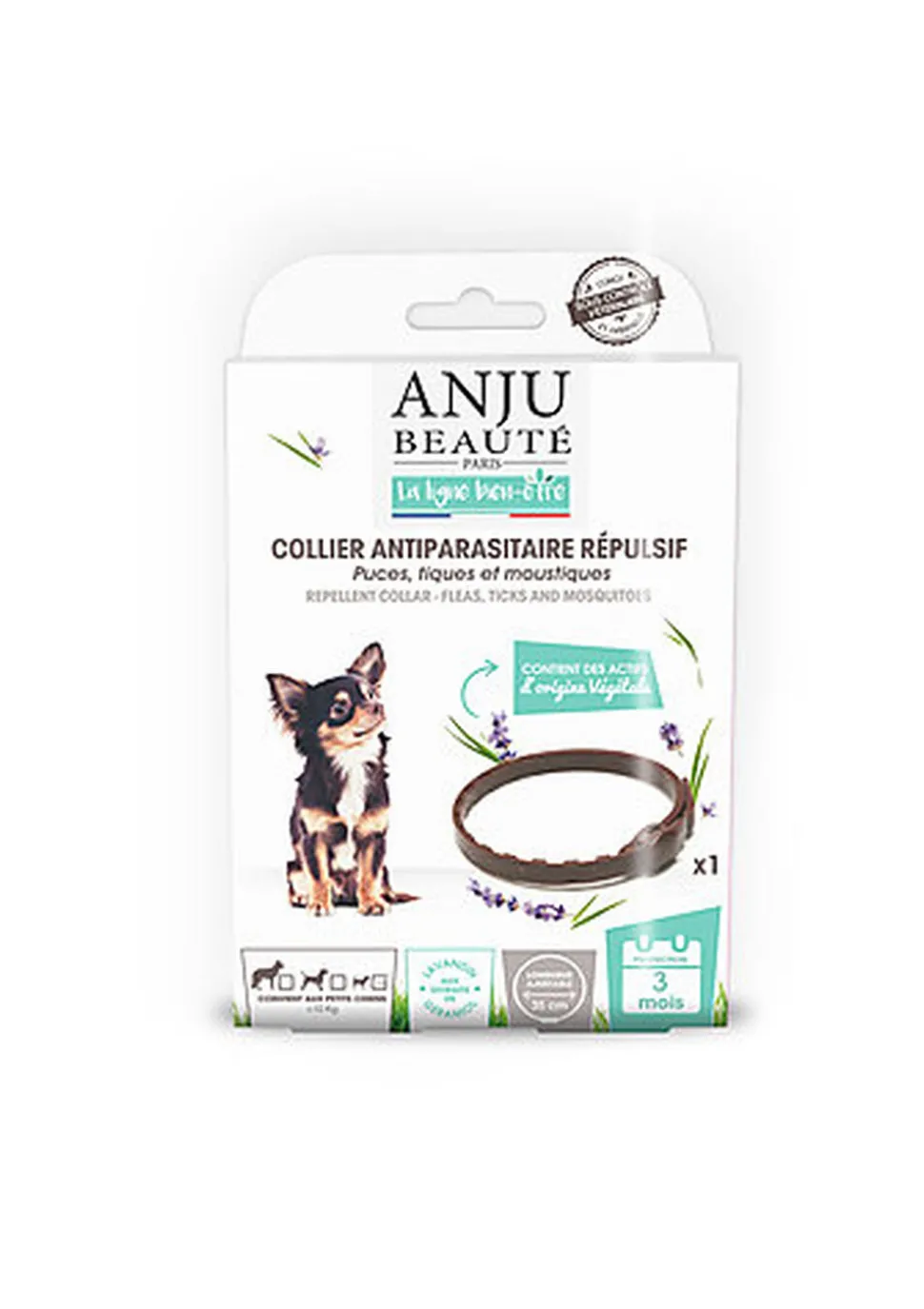 Anju Beaute - Collier Antiparasitaire Répulsif Petit Chiens - 35cm