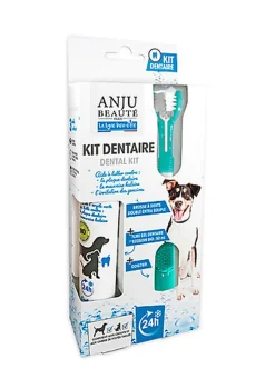 Anju Beaute - Kit Dentaire pour Chiens Brosse à Dent double Doigtier et Gel dentaire
