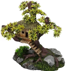 Aquadella - Décoration TREE HOUSE WITH PLANTS pour Aquarium - 28x15x24,5cm