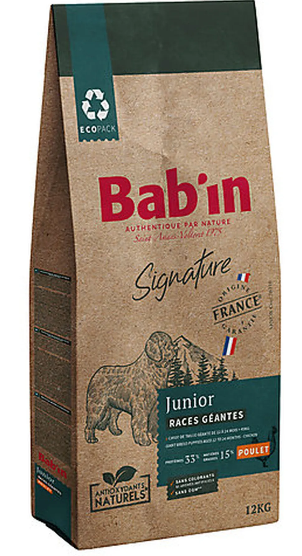Bab'in - Croquettes Poulet pour Chiots 2ème Age Grande Race - 12kg