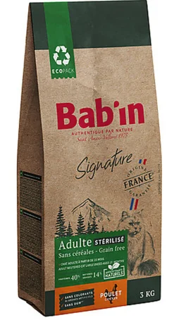 Bab'in - Croquettes sans Céréales au Poulet pour Chat Stérilisé