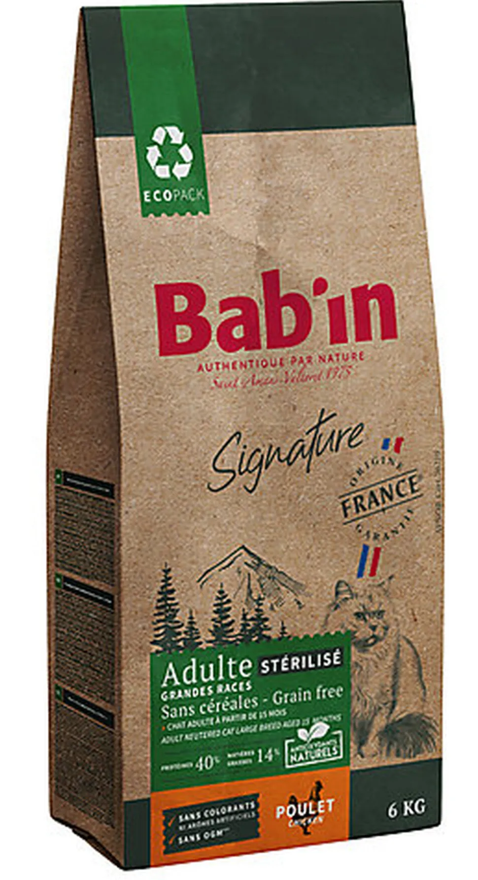 Bab'in - Croquettes sans Céréales au Poulet pour Chat Grandes Races Stérilisés