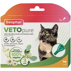 Beaphar - Pipettes Antiparasitaires VETOpure Eucalyptus pour Chats - 3x1ml