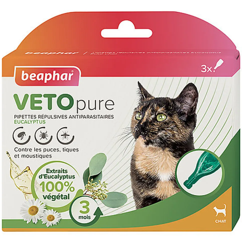 Beaphar - Pipettes Antiparasitaires VETOpure Eucalyptus pour Chats - 3x1ml
