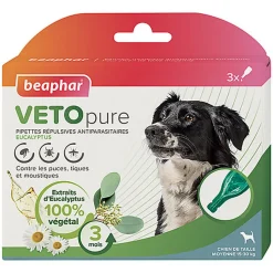 Beaphar - Pipettes Antiparasitaires VETOpure Eucalyptus pour Chiens Moyens - 3x2ml