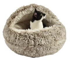 Bobby - Dôme Cachette Bulle Poilu Taupe pour Chat - S