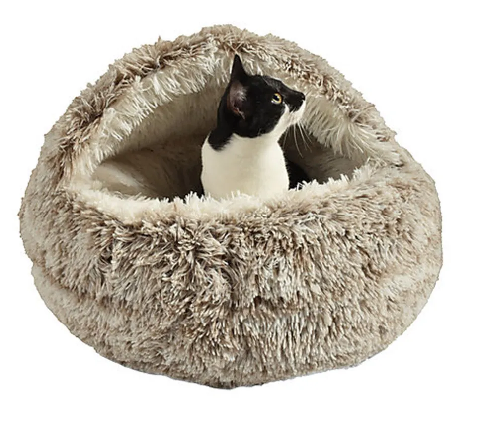 Bobby - Dôme Cachette Bulle Poilu Taupe pour Chat - S