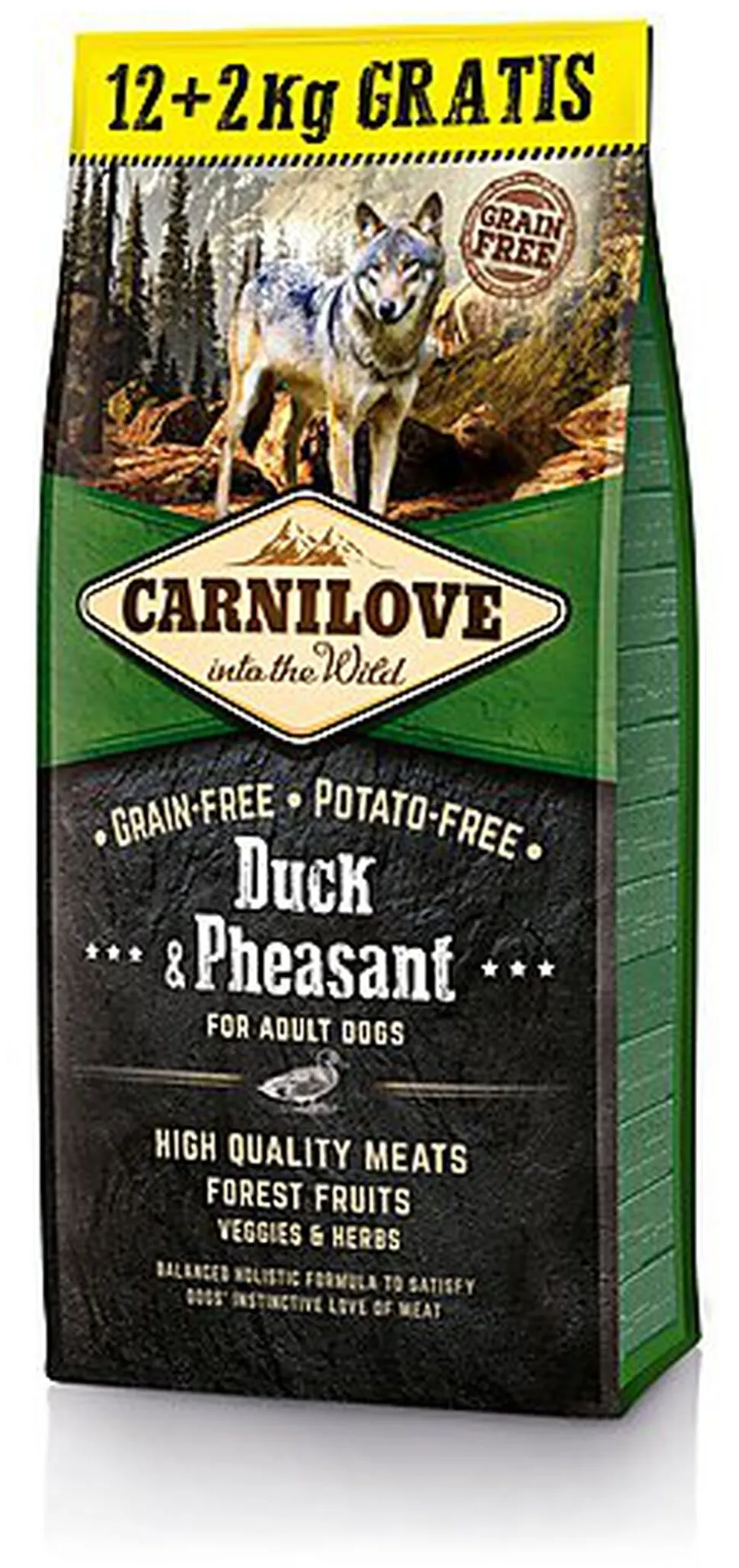 Carnilove - Croquettes Adulte au Canard et Faisan pour Chien - 12+2Kg
