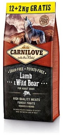 Carnilove - Croquettes Adulte à l'Agneau et Sanglier Sauvage pour Chien - 12+2Kg