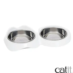 Catit - Bol Double de nourrissage Pixi Blanc pour Chat - 32cm