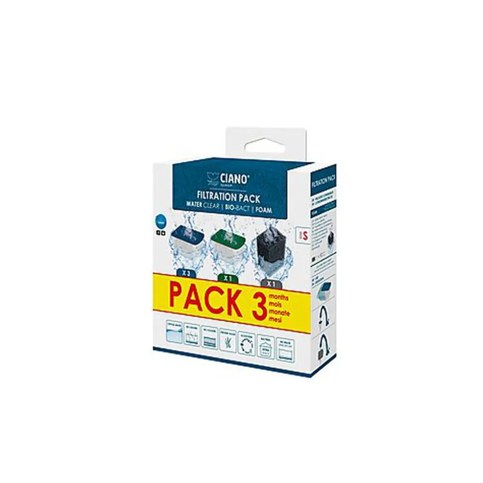 Ciano - Pack 3 Mois de Cartouches WaterClear pour Filtre Aquarium - S