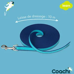 Coachi - Laisse de Dressage Waterproof Bleu pour Chiens - 10m