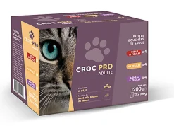 Croc Pro - Bouchées en Sauce Boeuf et Poulet pour Chats Adultes - 12x100g
