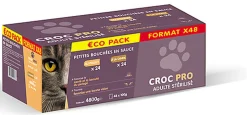 Croc Pro - Multipack Bouchées en Sauce Poulet et Dinde pour Chats Adultes Stérilisés - 48x100g