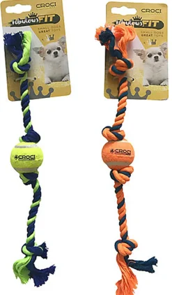 Croci - Jouet Balle Tennis Et Corde Caoutchouc Orange/Bleu Pour Chiens