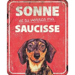 D&D - Panneau d'avertissement dachshund fr - 25x20x03cm rouge