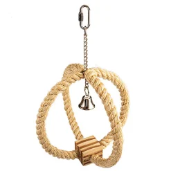 Duvoplus - Corde à Anneaux en sisal avec Cloche pour Oiseaux - 33x22x22cm
