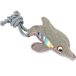 Duvoplus - Jouet Canvas Dauphin avec Corde Gris pour Chiens - 46x14x11cm