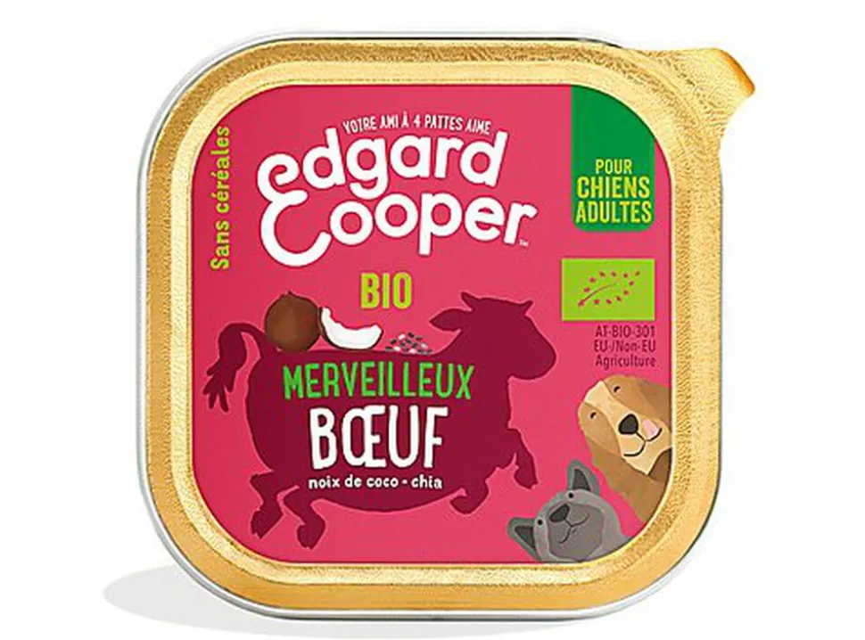 Edgard & Cooper - Barquette BIO au Bœuf avec Noix de Coco et Chia pour Chien - 100g