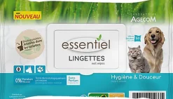 Essentiel - Lingettes Sans Parfum 0% Paraben pour Chien et Chat - x40