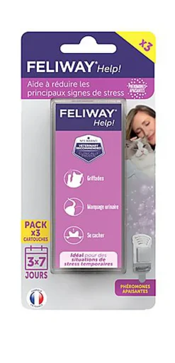 Feliway Help - Pack de 3 Cartouches Diffuseur pour le Stress du Chat